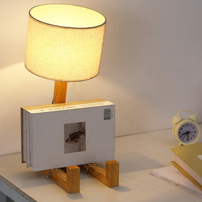 Nordic Creative Fabric Solid Wood Robot 1-Light Table Lamp