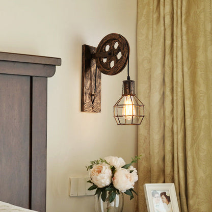 Traditional Vintage Linear Round Iron 1-Light Wall Sconce Lamp For Bedroom