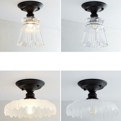 Nordic Vintage Glass Floral Round Geometry 1-Light Semi-Flush Mount Ceiling Light
