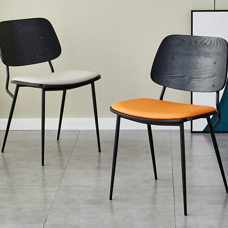 Contemporary Scandinavian Square PU Leather Metal Dining Chair Backrest Armless For Dining Room