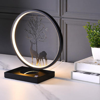 Decorative Tree & Deer's Mobile Phone Wireless Charging Touch Dimming LED Table Lamp