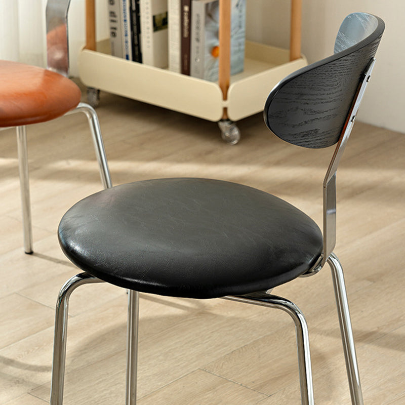 Contemporary Scandinavian Wood Faux Oil Waxed Leather Round Cushion Dining Chair Backrest For Dining Room