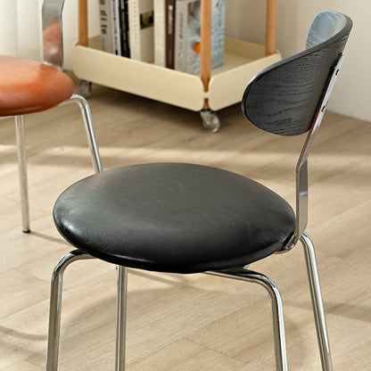 Contemporary Scandinavian Wood Faux Oil Waxed Leather Round Cushion Dining Chair Backrest For Dining Room