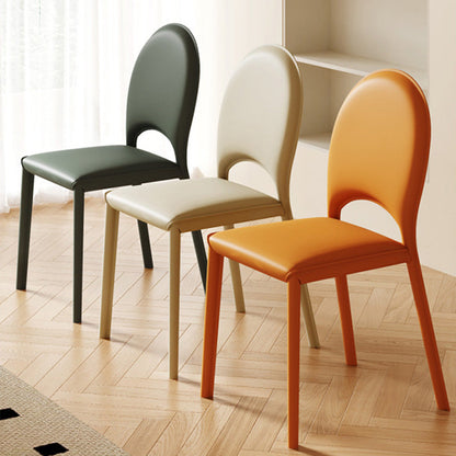 Modern Minimalist Square Oval Back Genuine Leather Carbon Steel Dining Chair For Dining Room