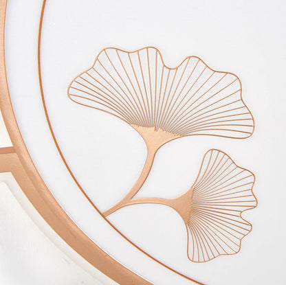 Traditioanl Chinese Iron Aluminum Acrylic Round Rectangular Square Ginkgo Leaf LED Semi-Flush Mount Ceiling Light For Living Room