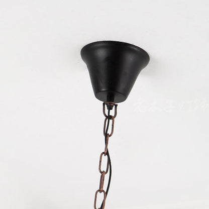 Traditional Rustic Wood Trapezoidal Shade Iron Chain 1-Light Pendant Light For Dining Room