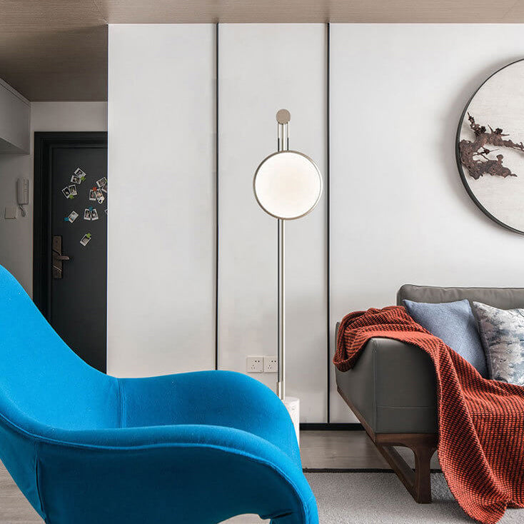 European Simple Round Shade Iron Faux Marble Textured Base LED Standing Floor Lamp