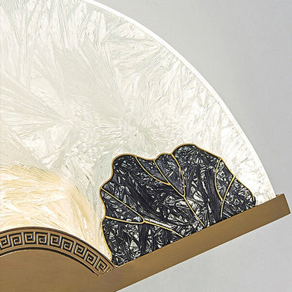 Modern Chinese Glass Folding Fan Shaped Brass LED Wall Sconce Lamp