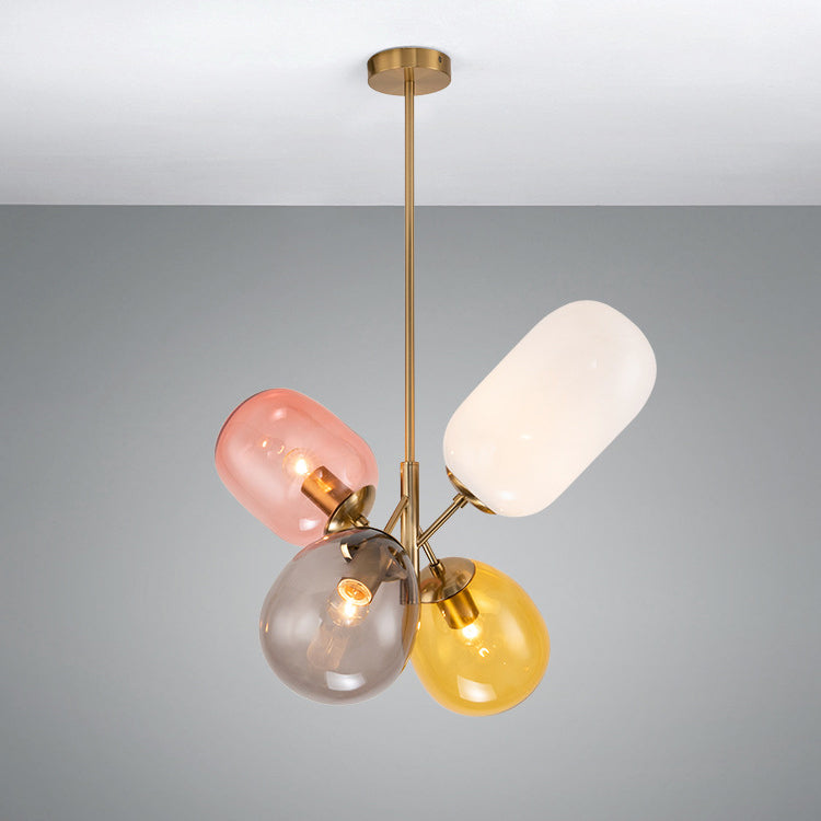 Contemporary Scandinavian Iron Copper Glass Balloon 4-Light Chandelier For Dining Room