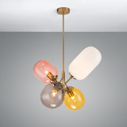 Contemporary Scandinavian Iron Copper Glass Balloon 4-Light Chandelier For Dining Room