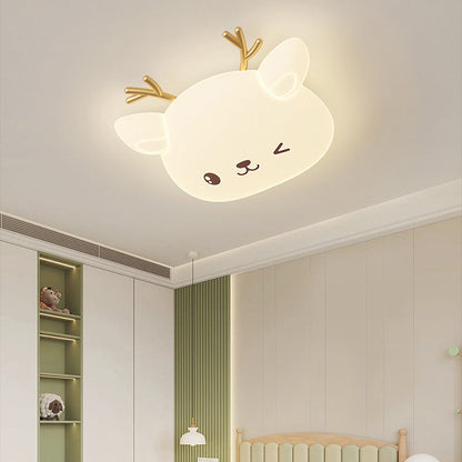 Modern Simplicity Kids Iron PE Deer Elliptical LED Flush Mount Ceiling Light For Bedroom