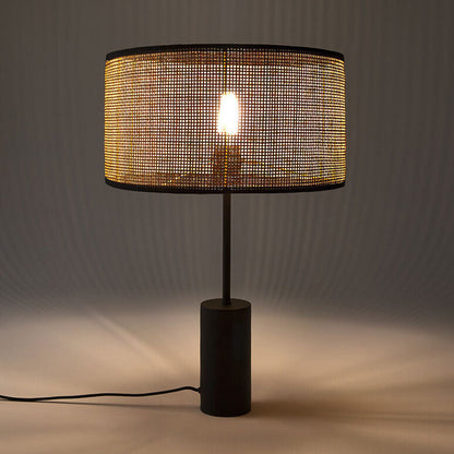 Traditional Rustic Rattan Weaving Cylinder 1-Light Table Lamp For Home Office
