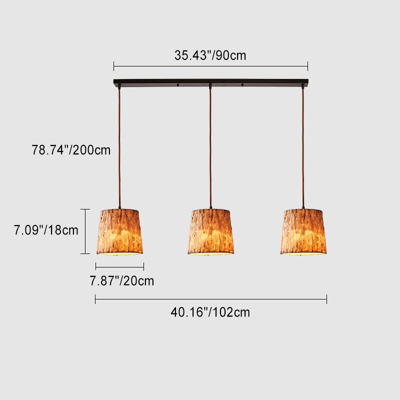 Traditional Japanese Resin Iron Copper House Cylinder 1/3 Light Island Light Chandelier For Dining Room