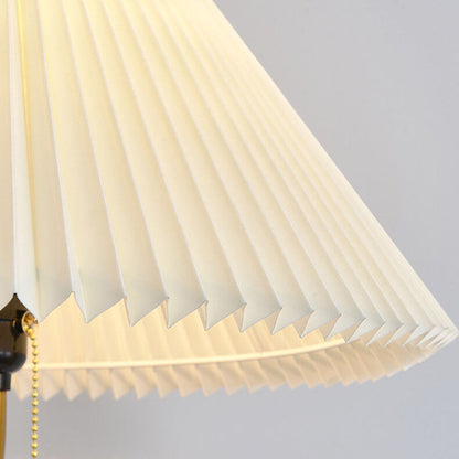 Japanese Simple Pleated Cone Shade Marble Base 1-Light Standing Floor Lamp