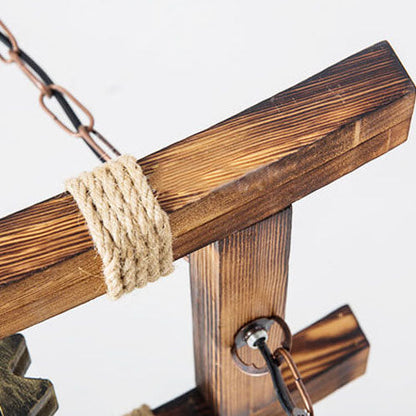 Vintage Industrial Wooden Metal 2-Light Island Light Chandelier