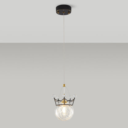 Modern Luxury Crown Orb All Brass Glass 1-Light Pendant Light For Bedroom