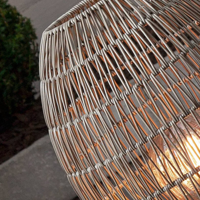 Modern Japanese Rattan Weaving Round Shaped Outdoor Waterproof Patio 1-Light Floor Lamp