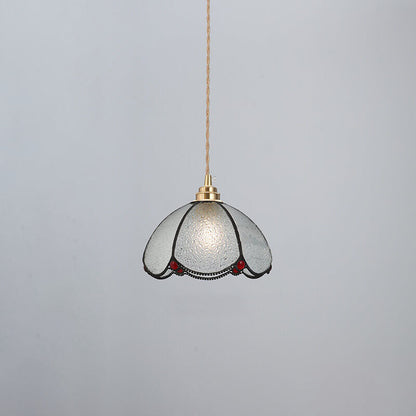 Japanese Vintage Brass Stained Glass Cone 1-Light Pendant Light