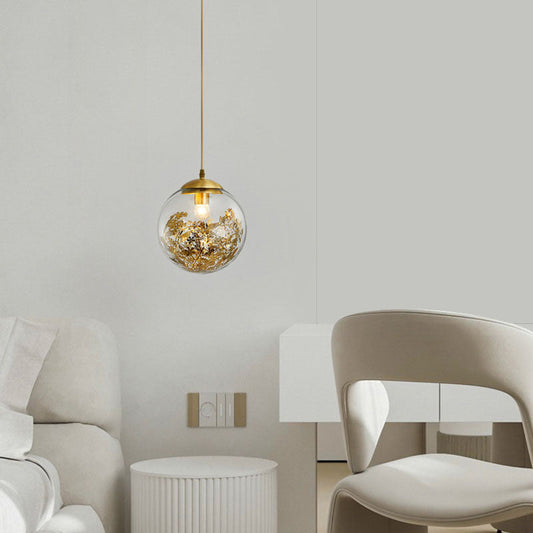 Modern Luxury Round Globe All Brass Glass 1-Light Pendant Light For Bedroom