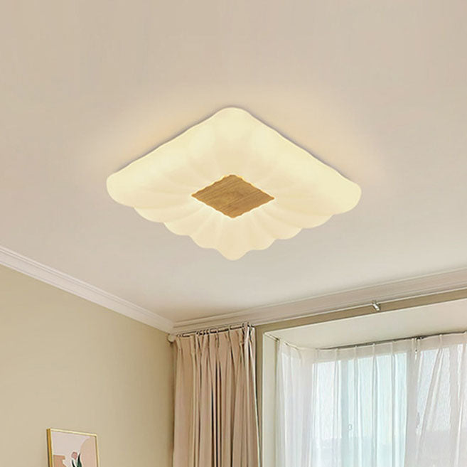 Modern Cream Rectangular Rubberwood Iron Acrylic LED Flush Mount Ceiling Light