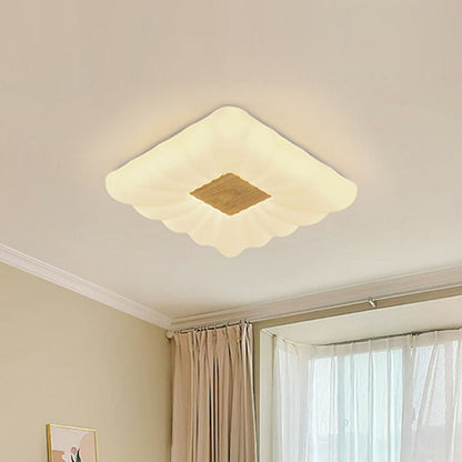 Modern Cream Rectangular Rubberwood Iron Acrylic LED Flush Mount Ceiling Light