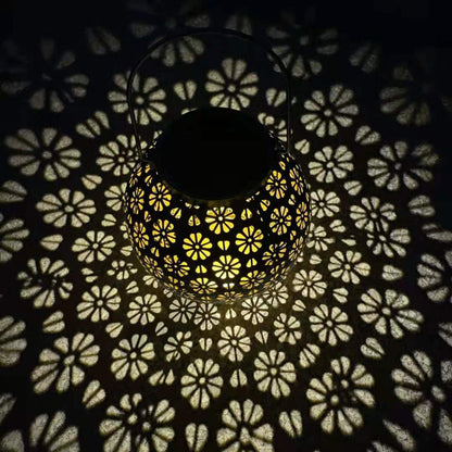 Modern Art Deco Solar Waterproof Portable Flower Round Lantern Iron LED Outdoor Light For Garden