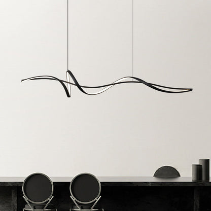 Modern Minimalist Wave Strip Line Iron Aluminium Silica LED Chandeliers Island Light For Dining Room