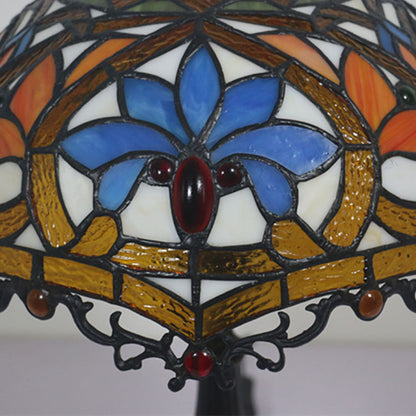 Traditional Tiffany Resin Zinc Alloy Glass Dome Bead 1-Light Table Lamp For Bedside