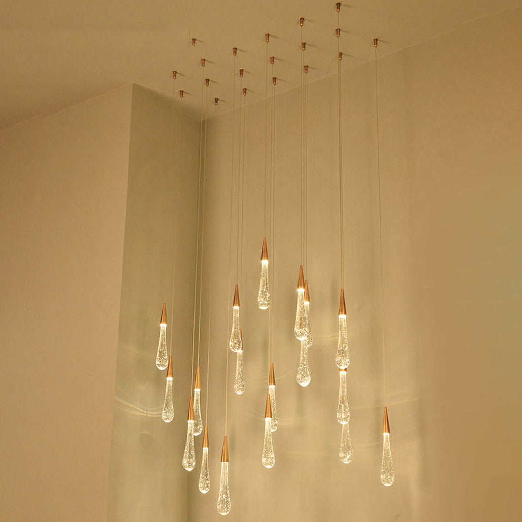 Modern Simplicity Iron Aluminum Crystal Drop Meteor Shower LED Pendant Light For Dining Room