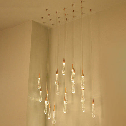 Modern Simplicity Iron Aluminum Crystal Drop Meteor Shower LED Pendant Light For Dining Room