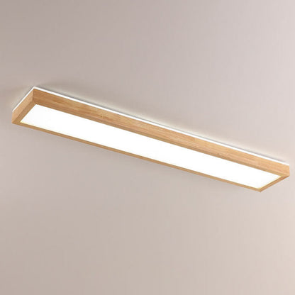 Japanese Minimalist Log Rectangular Walnut LED Flush Mount Ceiling Light
