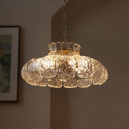 Traditional Vintage Round Floral Iron Glass 4-Light Pendant Light For Living Room