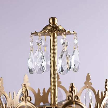 Traditional Luxury Copper Brass Crystal Crown Pendant 3-Light Standing Floor Lamp For Bedroom