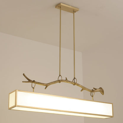 Modern Art Deco Full Copper Branch Fabric Rectangle Shade 1-Light Island Light Pendant Light For Living Room