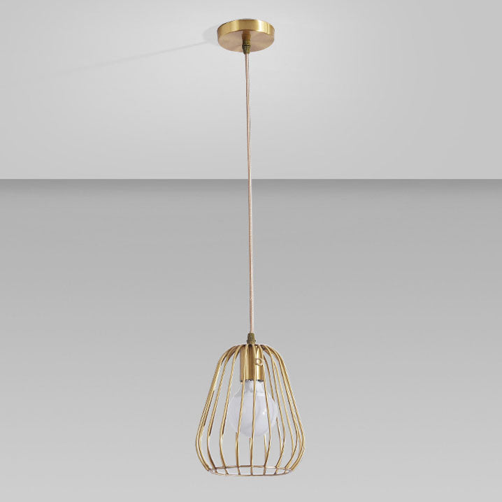 Modern Minimalist Brass Oval Cage 1-Light Pendant Light