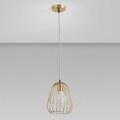 Modern Minimalist Brass Oval Cage 1-Light Pendant Light