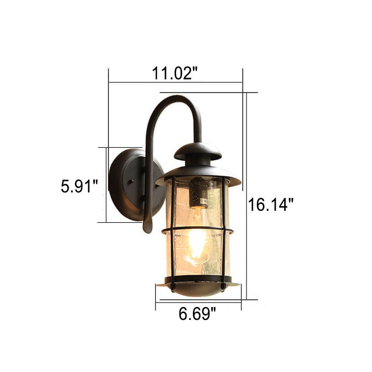 European Industrial Vintage Waterproof Outdoor Iron Glass 1-Light Wall Sconce Lamp
