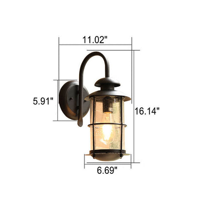 European Industrial Vintage Waterproof Outdoor Iron Glass 1-Light Wall Sconce Lamp