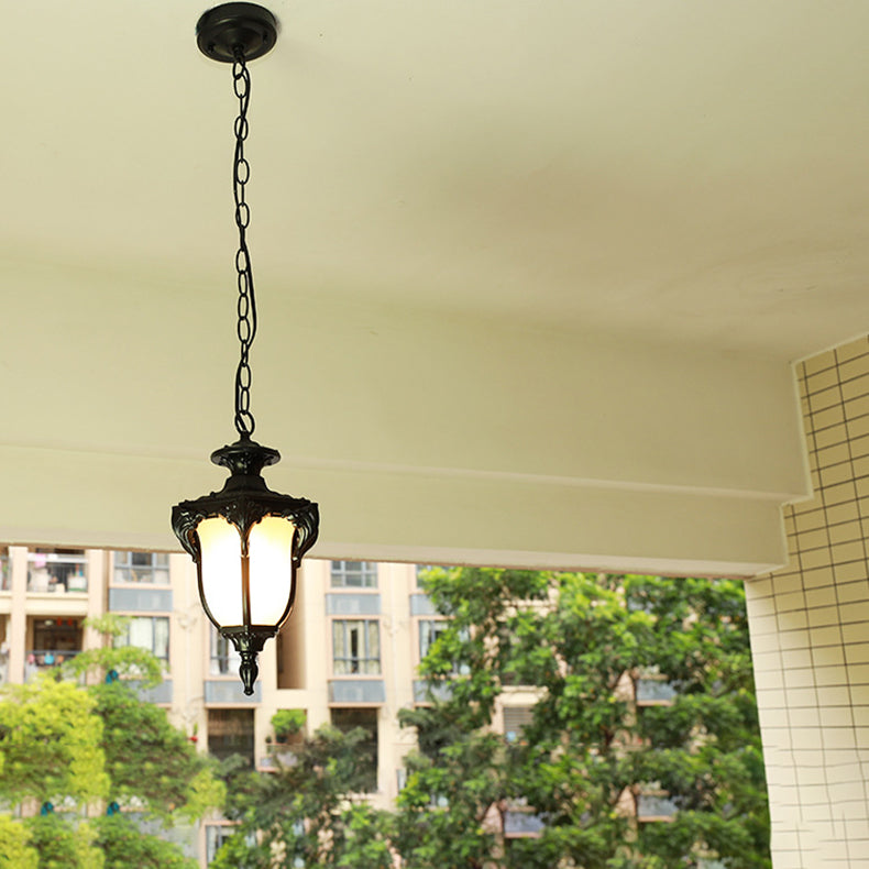 Traditional European Waterproof Aluminum Frame Glass Shade 1-Light Pendant Light For Garden
