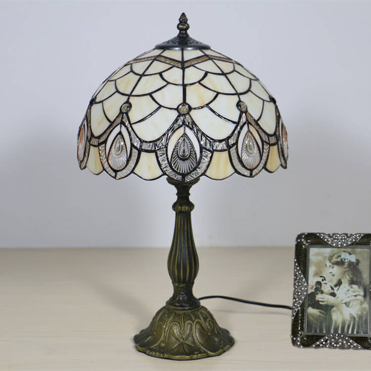 Tiffany Retro Lotus Resin Base Stained Glass 1-Light Table Lamp