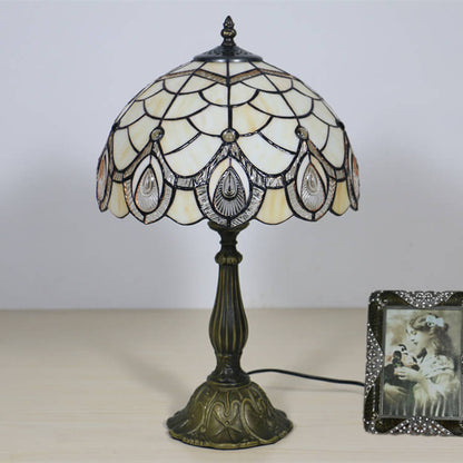 Tiffany Retro Lotus Resin Base Stained Glass 1-Light Table Lamp