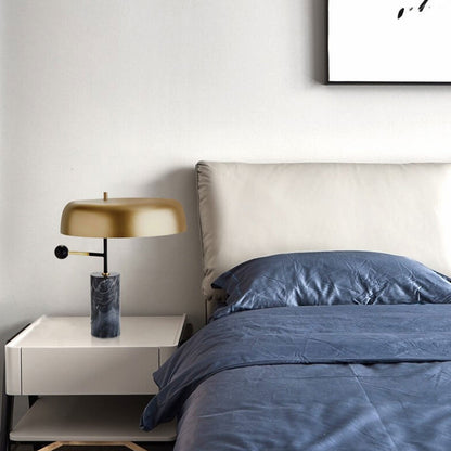 Modern Light Luxury Gold Shade Marble Column Base 1-Light Table Lamp