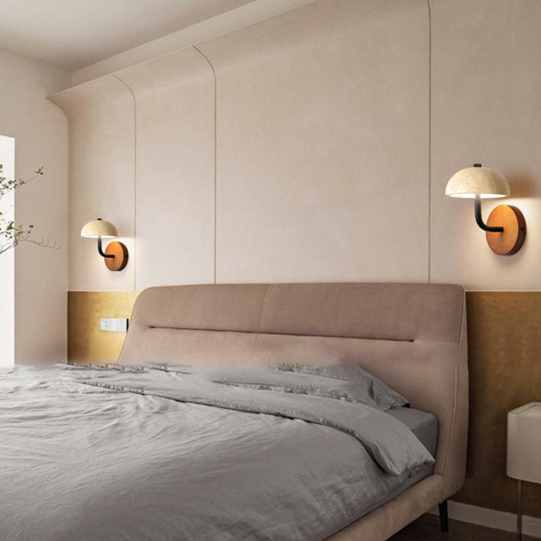 Traditional Japanese Stone Iron Wood Umbrella Mushroom LED Wall Sconce Lamp For Bedside
