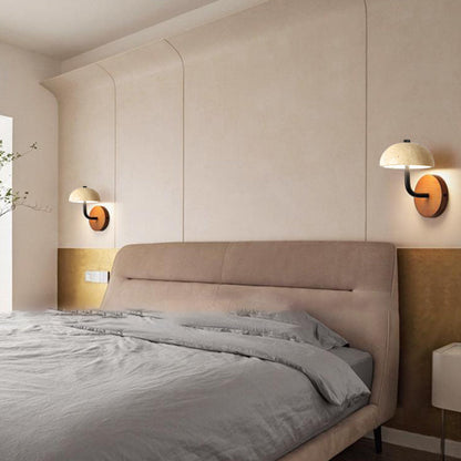Traditional Japanese Stone Iron Wood Umbrella Mushroom LED Wall Sconce Lamp For Bedside