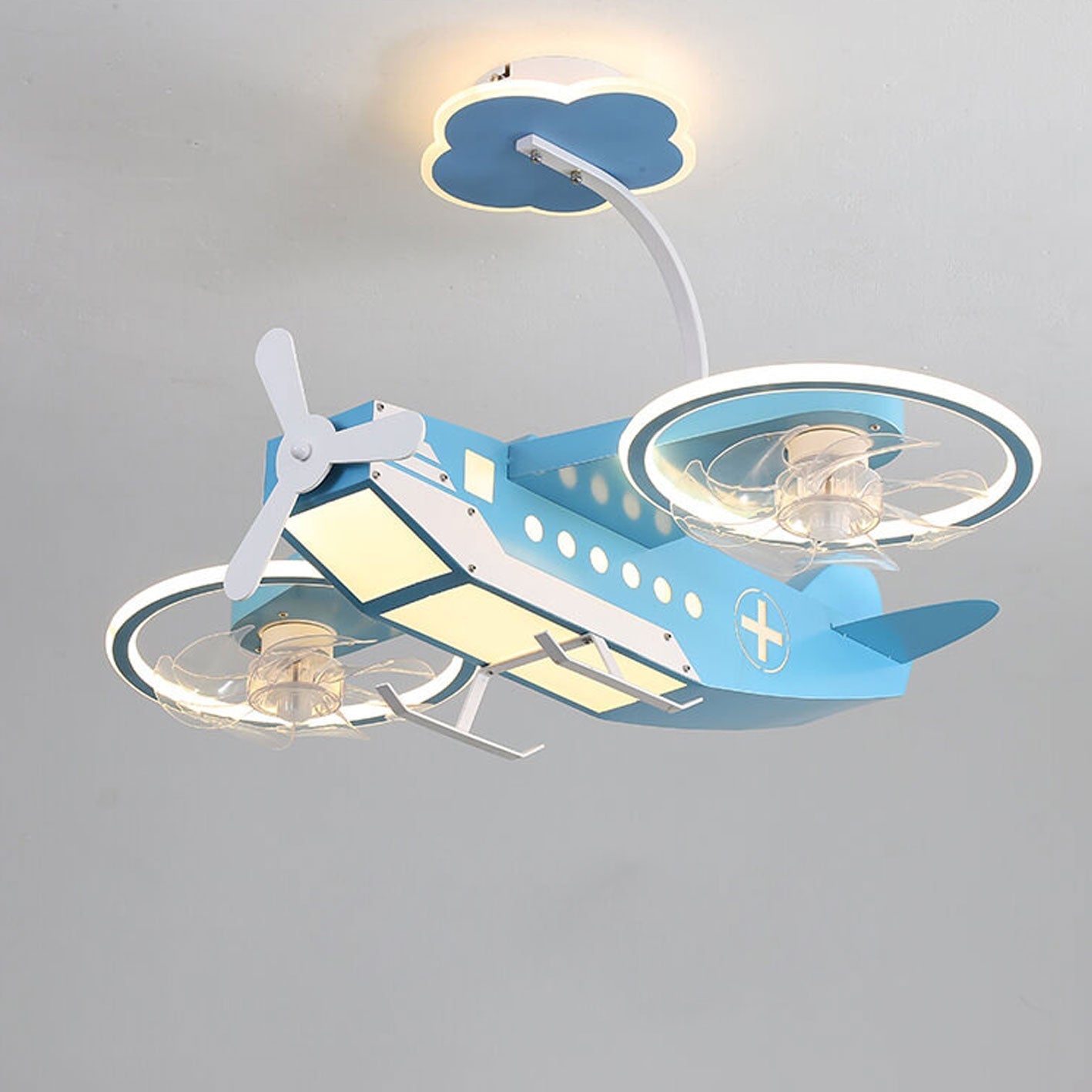 Creative Cartoon Aircraft Kids Flush Mount Ceiling Fan Light