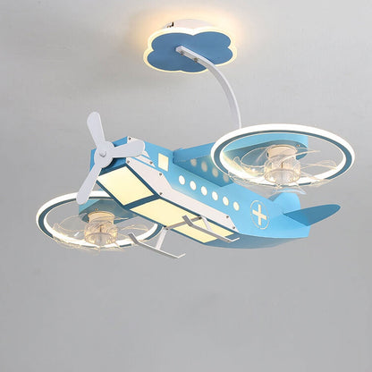 Creative Cartoon Aircraft Kids Flush Mount Ceiling Fan Light