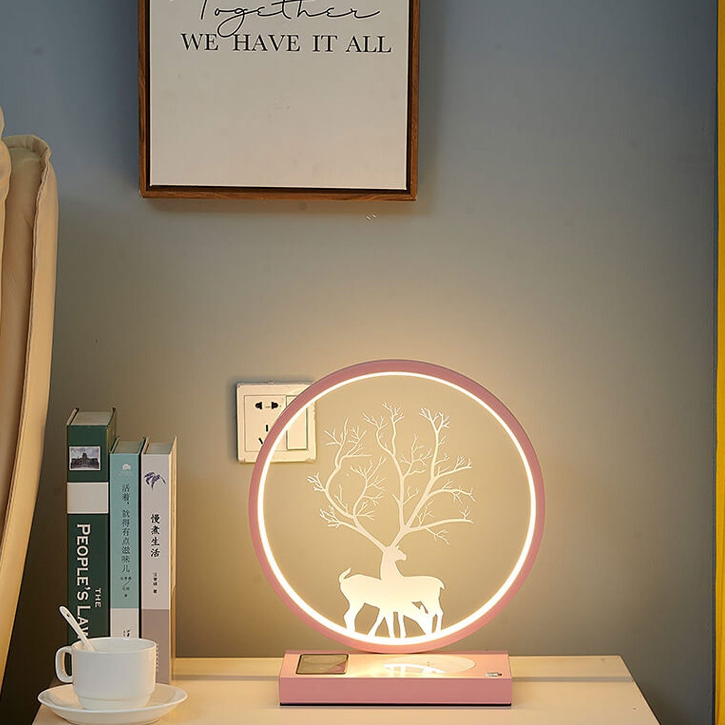 Creative Round Deer Design LED Wireless Charging Touch Decorative Table Lamp