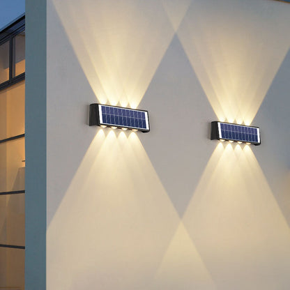 مصباح حائط LED مستطيل الشكل مقاوم للماء يعمل بالطاقة الشمسية بتصميم عصري بسيط مصنوع من مادة ABS PMMA للفناء الخارجي