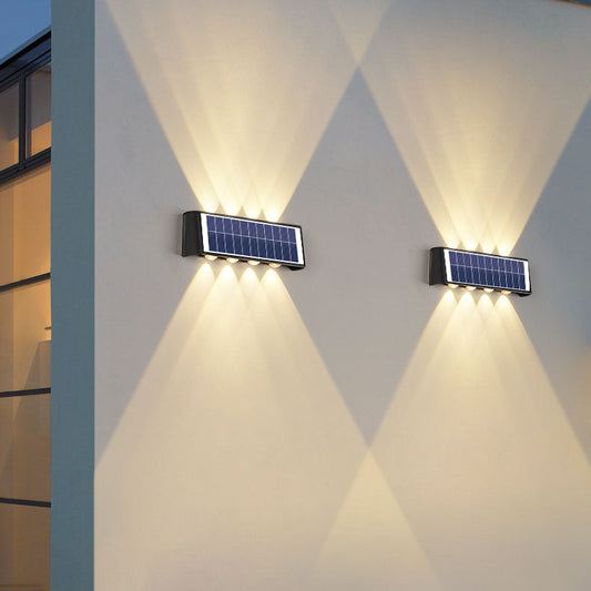 مصباح حائط LED مستطيل الشكل مقاوم للماء يعمل بالطاقة الشمسية بتصميم عصري بسيط مصنوع من مادة ABS PMMA للفناء الخارجي