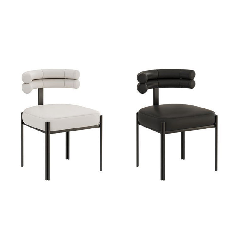 Contemporary Creative Half Arc Square Faux Leather Metal Dining Chair Backrest Armless For Dining Room
